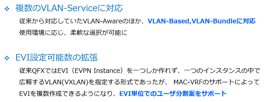 EVPN/VXLAN機能のアップデート内容